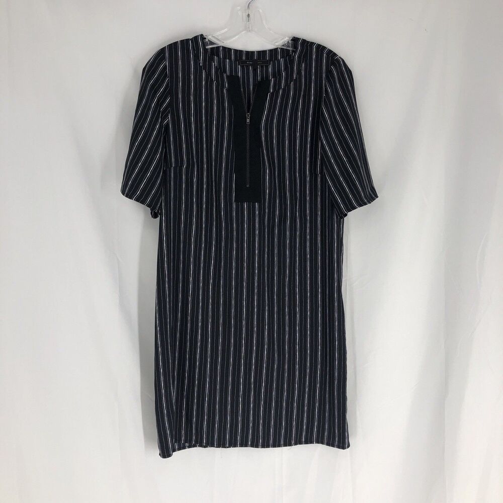 BCBG Max Azria Shift Dress Black White Stripe Career Chic Size Small